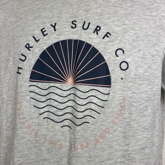 Hurley Shirt Men Large Gray Short Sleeve Graphic Print Surf Co. Casual Tee - Picture 5 of 11